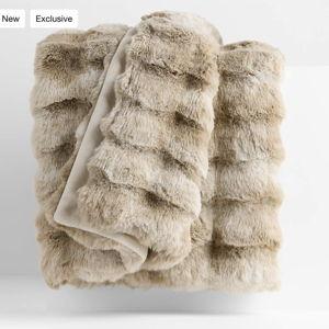 Textured Faux Fur 70"x55" Sierra Tan Throw Blanket + Reviews | Crate & Barrel