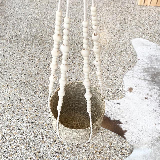 Macramé Plant Hanger - Ivory Rope + Beads - 36”