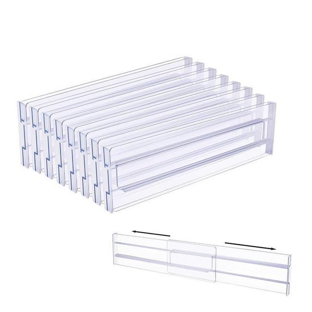 Flyxiregg Drawer Dividers Organizers 4 Pack, Adjustable 3.2" High Expandable from 12.2-21.4" Kitchen Drawer Organizer, Clear Plastic Drawers Separators, Installed by Double-sided Tape (8 pack)