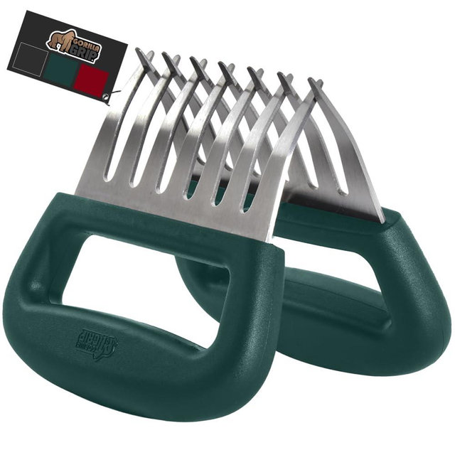 Gorilla Grip Oversized Stainless Steel Meat Shredder Claws, Shred Chicken, Pulled Pork, and Meats in Seconds, 7 Claw Design Powerful Food Shredding Fork, Kitchen Smoker Tool BBQ Grilling, Hunter Green