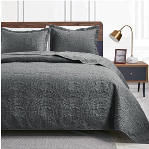 Love's cabin Oversized King Size Quilt Bedding Set Dark Grey Bedspreads - Oversized King Lightweight Bedspread Comforter - Coin Pattern Coverlet for All Season - 3 Pieces (1 Quilt, 2 Pillow Shams)