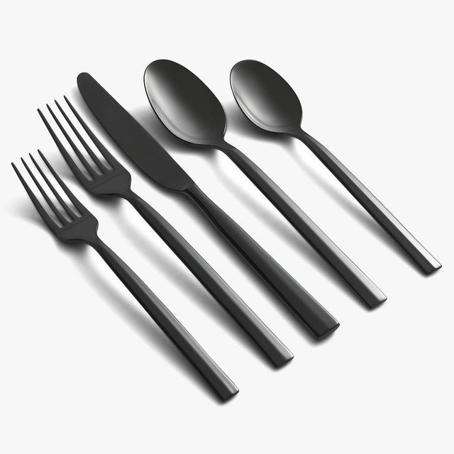 Aero Tumbled Flatware, Set of 20 - Brushed Gunmetal