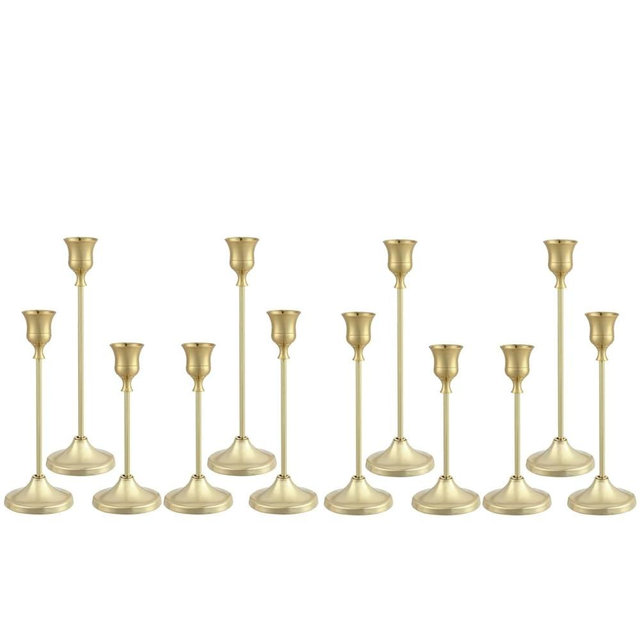 Tunyet Candlestick Holders 4 Sets(12 Pcs), Gold Candle Holders with Anti-Slip Pad, Metal Taper Candle Holder, Candle Holder for Wedding Fireplace Mantel Housewarming Gift