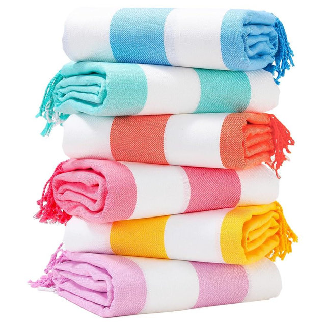 Genovega 6 Packs Oversized Stripe Turkish Beach Towel 74"x38" Thin Quick Dry Sand Free Pool Bath Swim Towels Extra Large XL Clearance Blanket Adult Travel Vacation Essentials Accessories