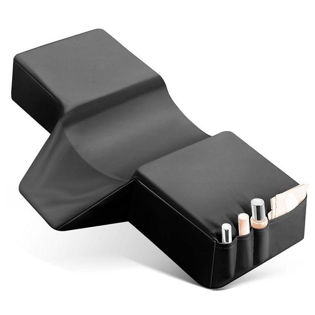 Onism Lash Pillow for Eyelash Extensions, 23'' Extra Wide Waterproof PU Leather Memory Foam Neck Support, Ergonomic Salon Grafting Headrest with Side Organizers, Black