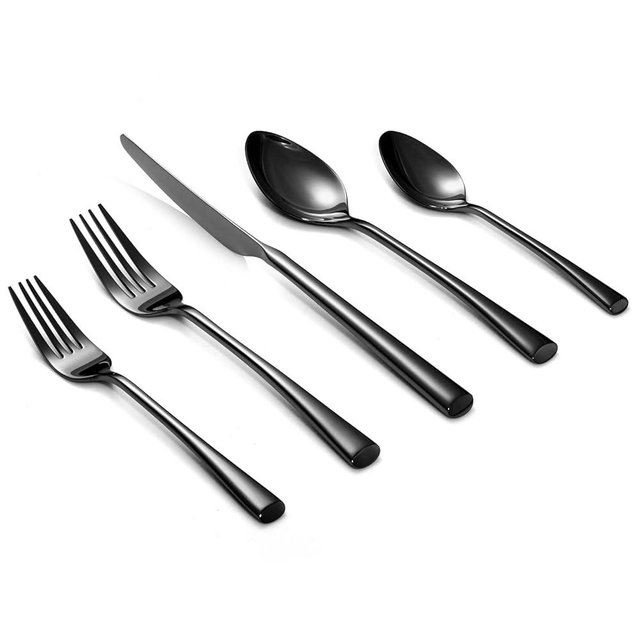 Alata Bailey Black 20-Piece Forged Stainless Steel Flatware Set Cutlery Set, Service for 4, Silver Finish, Dishwasher Safe