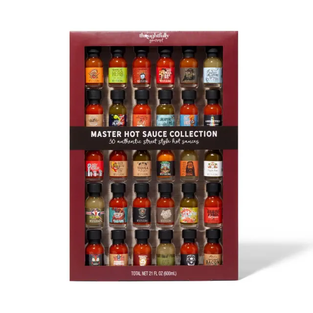 Thoughtfully Gourmet, Master Hot Sauce Collection Sampler Set, Flavors Include Garlic Herb, and More, Hot Sauce Gift, Set of 30