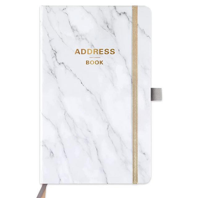 Address Book - Address Book with Tabs, Hardcover with Thick Round Paper for Contacts/Birthdays/Passwords, 5.3" x 8.4",Golden Stamping + Inner Pocket + 2 Bookmarks + Pen Loop + Banded - Ink Marble
