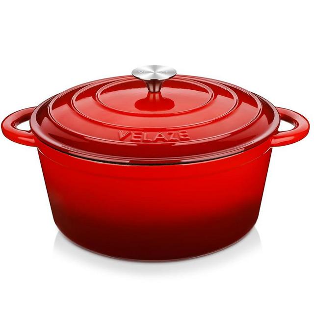 Velaze 7.5 QT Dutch Oven Pot with Lid, Enameled Cast Iron Dutch Oven with Dual Handles for Sourdough Bread Baking, Cooking, Non-stick Enamel Coated Cookware (RED)