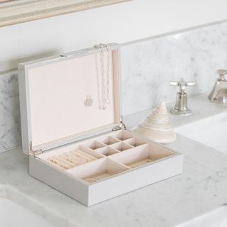 Large Lacquered Silver Hinge Jewelry Box