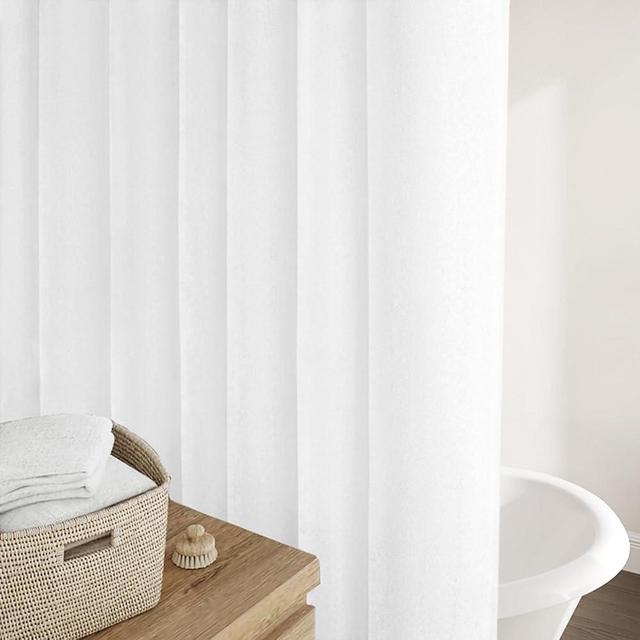 Awellife 84 Inch Extra Long White Linen Shower Curtain Set with 12 Durable Hooks - Off White Textured Fabric Heavy Cloth Shower Curtains for Bathroom