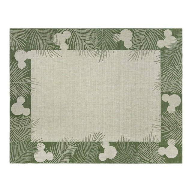 Gertmenian Mickey Mouse Indoor Outdoor Rug, Disney Home Decor, Perfect Area Carpet for Deck, Patio, Sunroom, Office, Playroom, Living Room, 6x9 Medium, Palm Border Green Tan, 46323