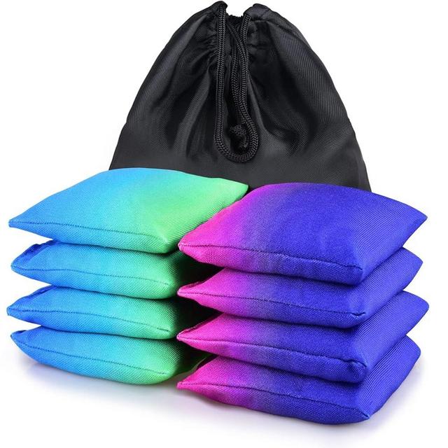 Iheqard Weather Resistant Cornhole Bags, Gradient Corn Hole Bags Set of 8, Cornhole Bean Bags, Modified Size Cornhole Bags for Tossing Game, Includes Tote Bag