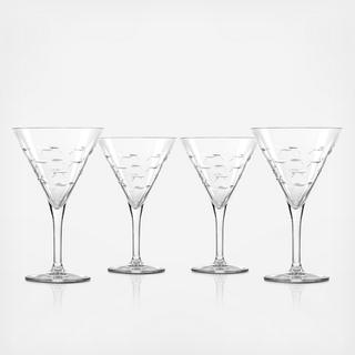 School of Fish Martini Glass, Set of 4