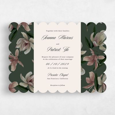 Green Scalloped Wedding Invitation - Gratia Landscape