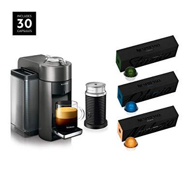 Nespresso Vertuo Coffee and Espresso Machine Bundle by De'Longhi with Aeroccino Milk Frother and BEST SELLING COFFEES INCLUDED