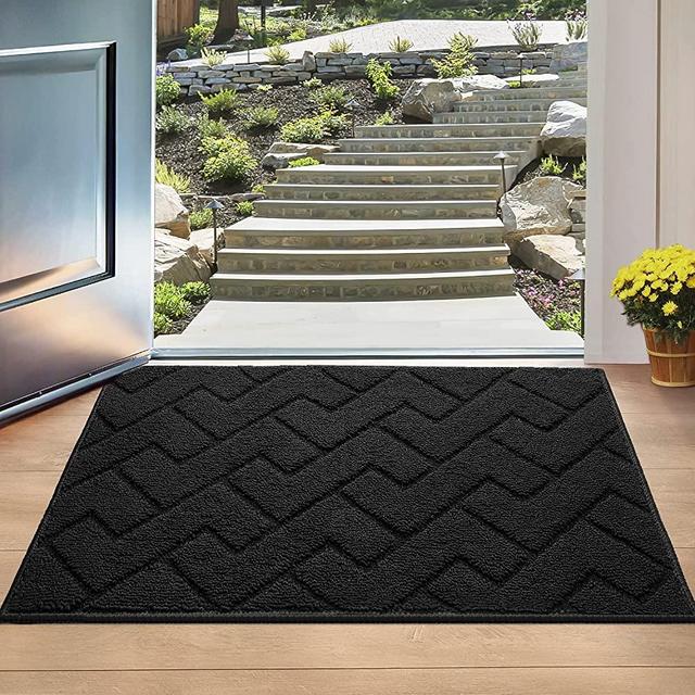 Indoor Doormat,Front Back Door Mat Rubber Backing Non Slip Door Mats 20”x31.5”Absorbent Resist Dirt Entrance Doormat Inside Floor Mats Area Rug for Entryway Machine Washable Low-Profile (Black)