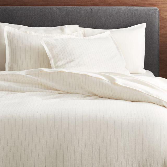 Linen Pinstripe Warm White Full/Queen Duvet Cover
