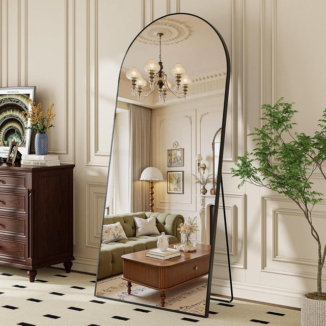 Krymnar Large Black Full Length Mirror, 71''x32 Arched Floor Mirror for Bedroom, Oversized Full Body Mirror with Stand, Tempered Glass Safety Wall Mirrors for Living Room, Bathroom, Entryway