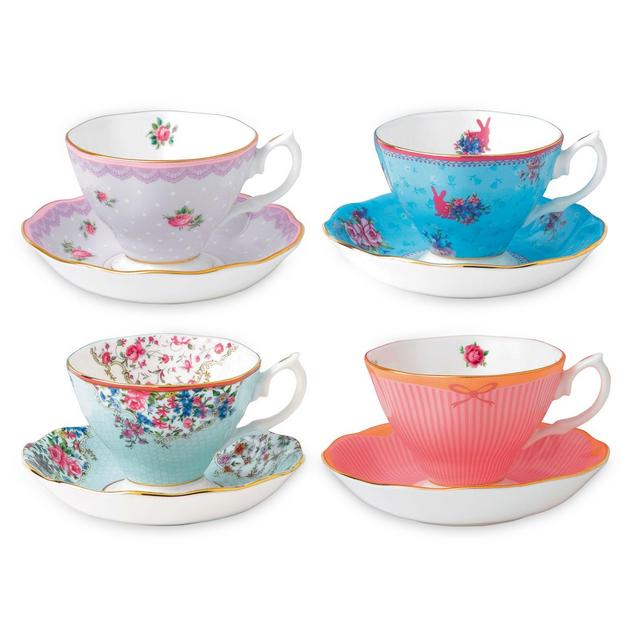 Royal Albert Candy Teacups and Saucers (Set of 4)