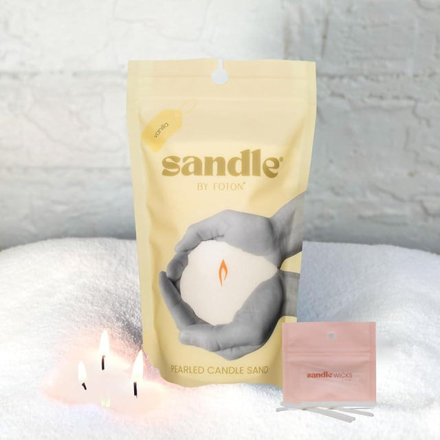 Sandle by Foton Pearled Candle 10 Oz – Vanilla, Non Toxic Luxury Long Lasting Sand Candles up to 60 Hours - Refillable Candle Sand with 15 Wicks for Candles Making