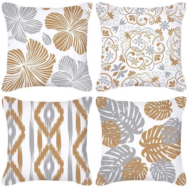 Willing Life Pack of 4 Waterproof Outdoor Indoor Throw Pillow Covers 18x18 Decorative Grey Floral Leaf Boho Pillowcases Double-Sided Cushion Covers for Garden Patio Swing Balcony Sofa Couch