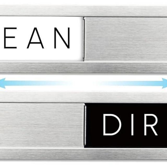 Stainless Steel Dishwasher Magnet Clean Dirty Sign, Premium Clean/Dirty Magnet that says Clean or Dirty for Dishes, Optional Adhesive for Non Magnetic Dishwashers - Black & White Minimalistic Style