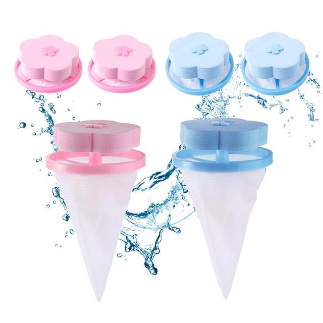 Pet Hair Remover for Laundry, Pet Hair Catcher Lint Catcher for Laundry + Washing Balls，Dog Hair Remover for Laundry， Reusable Household Hair Filter Washer Lint Trap Net Pouch (Blue+Pink 4PCS)