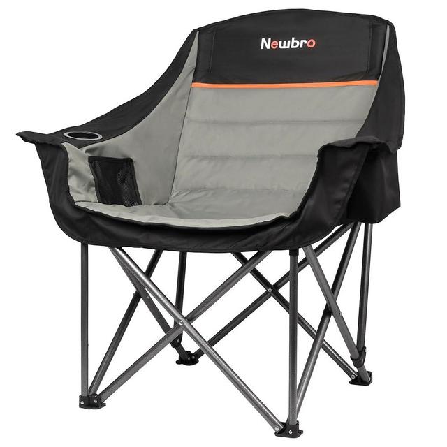 Newbro Oversized Camping Chair with Cooler Bag, XL Fully Padded Folding Portable Camping Chairs for Adults, Big Heavy Duty Outdoor Patio Lawn Chair with Arm Cup Holder Supports 450lbs