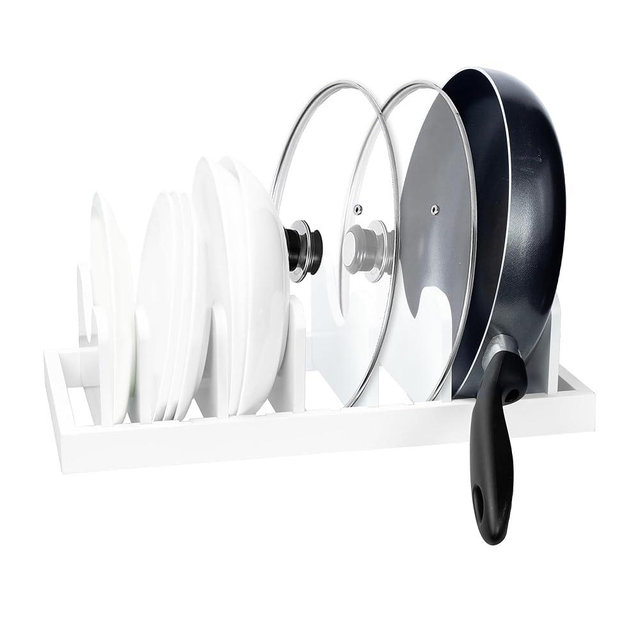 MinBoo Bamboo Pot Lid Organizer Pot Lid Holder, Pot and Pan Organizer Drawer Organizer for Pot Lids, Pans, Cutting Boards & Baking Sheets, Dinner Plates, Reusable Containers in Cabinet Storage,White