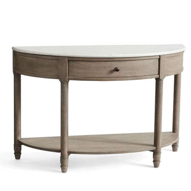 Alexandra Marble Demilune Console Table, Gray Wash