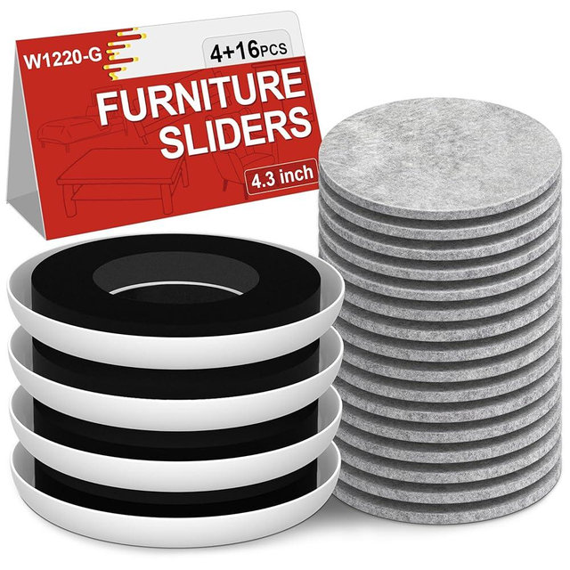Furniture Sliders for Hardwood Floors - Multi-Surface Furniture Movers Sliders with 4PCS 4.3" Carpet Sliders + 16PCS Self-Adhesive Felt Pads - Protect Floor and Easily Move Furniture