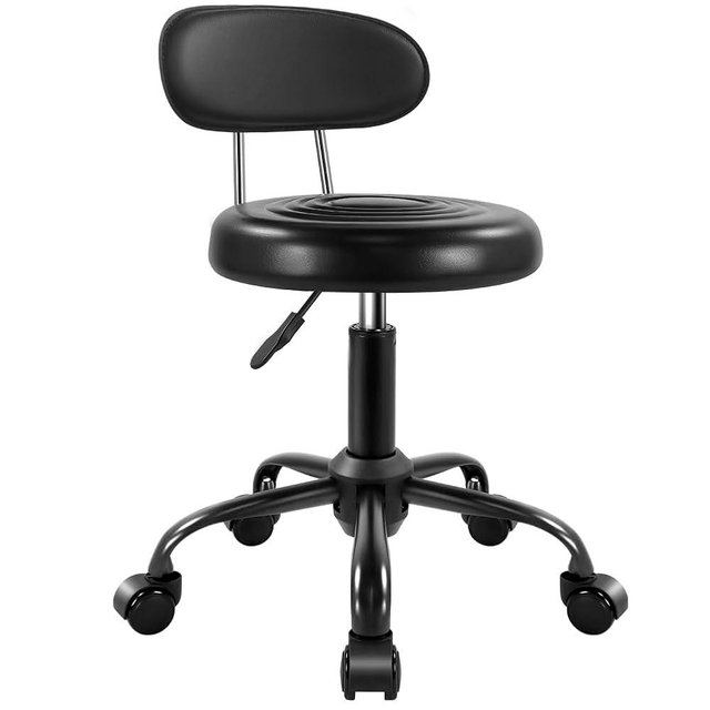 WKWKER Rolling Stool with Wheels Swivel Stool with Back Height Adjustable Chair PU Leather Rolling Chair Ideal for SPA Salon Home Office Drafting Work (Black)