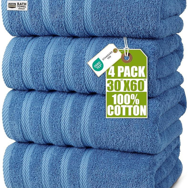 Utopia Towels 4 Pack Premium Extra Large Bath Towels Set, (30 x 60 Inches) 100% Ring Spun Cotton 500GSM, Lightweight and Highly Absorbent Quick Drying Towels, Perfect for Daily Use (Electric Blue)