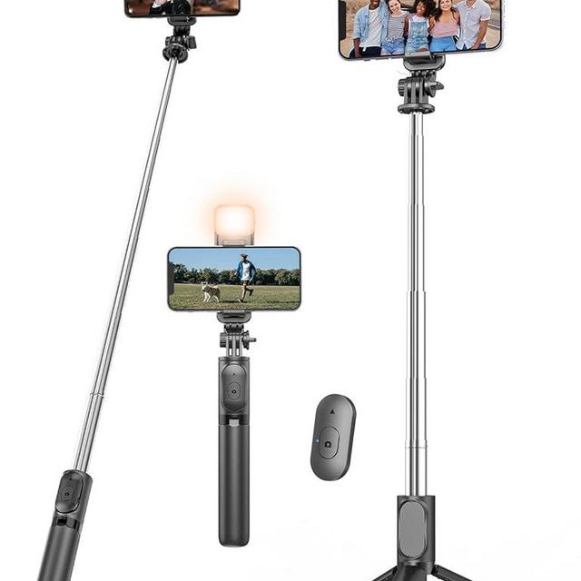 Selfie Stick with Fill Light, 40'' in Length Extendable Phone Tripod Stand with Remote Shutter Compatible with Gopro, iPhone/Samsung/Sony/Google
