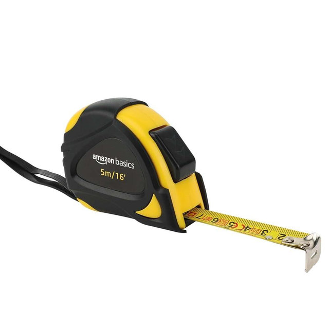 Amazon Basics Self-Locking Tape Measure, 16-Feet (5-Meters), Inch/Metric Scale, MID Accuracy, Black, Yellow