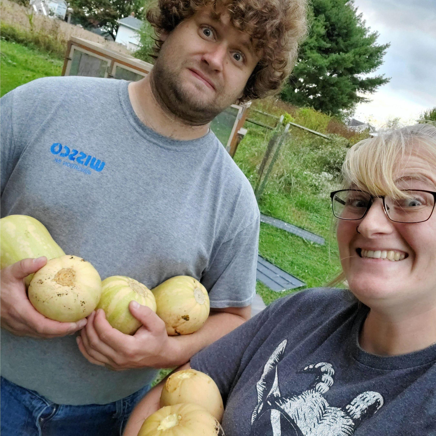 Harvest we gathered from volunteer squash! We love growing and raising some of our own food and herbs.
