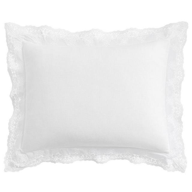 LoveShackFancy Belgian Flax Linen Sham with Lace Trim, White, Standard