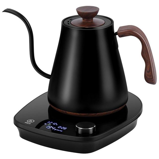YDDZZM Gooseneck Electric Kettle, Intelligent Temperature Control, Stainless Steel Inner, Quick Heating, for Pour Over Coffee, Brew Tea, Boil Hot Water, 1000W 1L Black