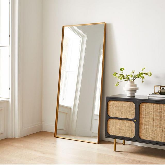 Thin Metal Floor Mirror, Antique Brass, Metal, 30x72 Inches