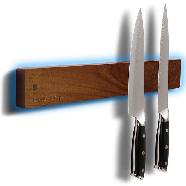 Gourmetop Knife Magnetic Strip, 16.5” Magnetic Knife Holder for Wall, Magnetic Knife Strip, Strong Knife Magnet/Magneic Knife Holder for Fridge, Knife Rack, Dark Acacia Wood, Gift Box