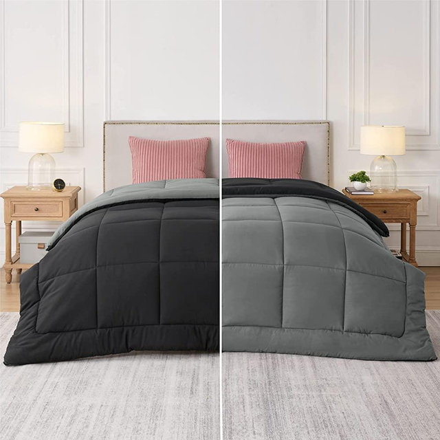 BEDSURE Queen Comforter Duvet Insert - Quilted Black/Grey Comforters Queen Size, All Season Down Alternative Queen Size Bedding Comforter with Corner Tabs