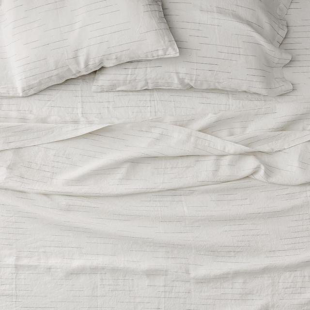 Belgian Linen Sheet Set, King, Stone White Space Dyed