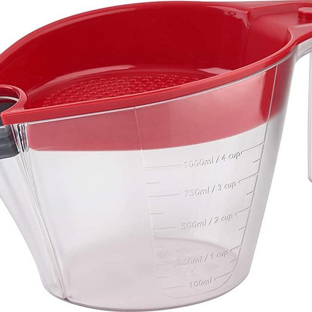 Trudeau 4 Cup Gravy Fat Separator, 4cup, Red and clear