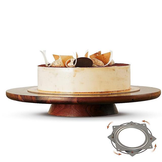 RABAHA 13" Acacia Wood Cake Stand Rotating – Rustic Cake Stand Turntable – Wooden Revolving Spinner Cake Decorating Supplies - Use at Parties, Weddings, Restaurants (Acacia Wood)