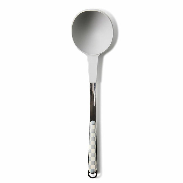 MACKENZIE-CHILDS Kitchen Ladle, Silicone Ladle Spoon for Cooking, Gray-and-White Sterling Check