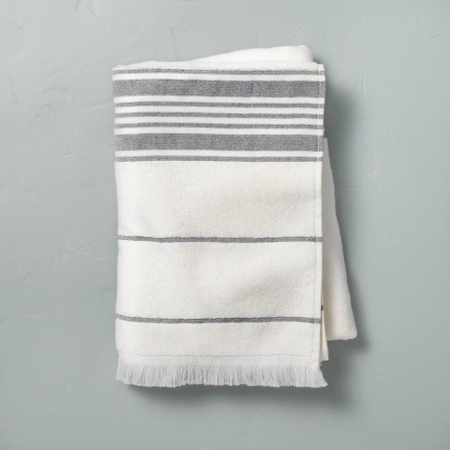 Multistripe Bath Towel Sour Cream/Railroad Gray - Hearth & Hand™ with Magnolia