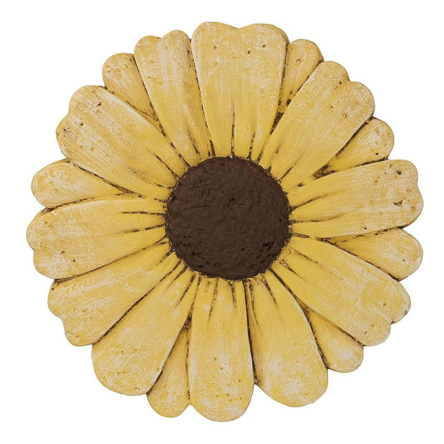 Landoraloria Cement Flower Stepping Stone 10” Daisy Garden Path Stone for Yard & Walkway Handcrafted Non-Slip Outdoor Patio Decor Weather-Resistant Cement Stone (Yellow)