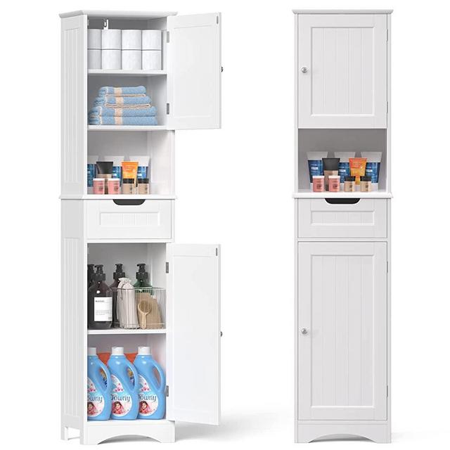 Gizoon 67" H Bathroom Storage Cabinet Organizer w/ 2 Doors & 1 Drawer, Tall Slim Freestanding Linen Tower w/Adjustable Shelves for Home, Versatile, Anti-Tipping-White