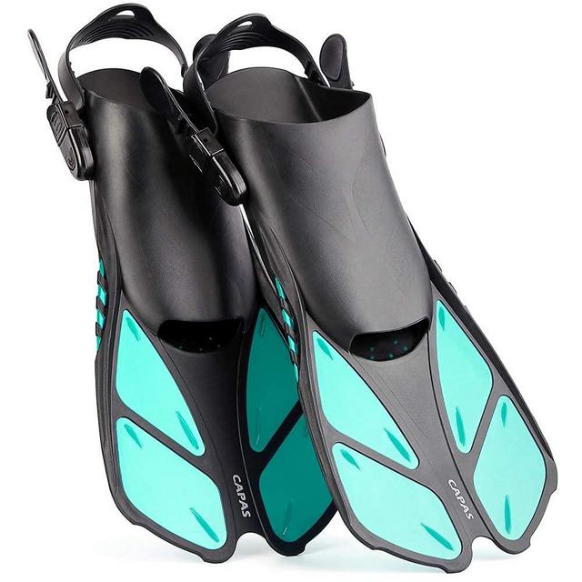 CAPAS Snorkel Fins, Swim Fins Travel Size Short Adjustable for Snorkeling Diving Adult Men Women Kids Open Heel Swimming Flippers